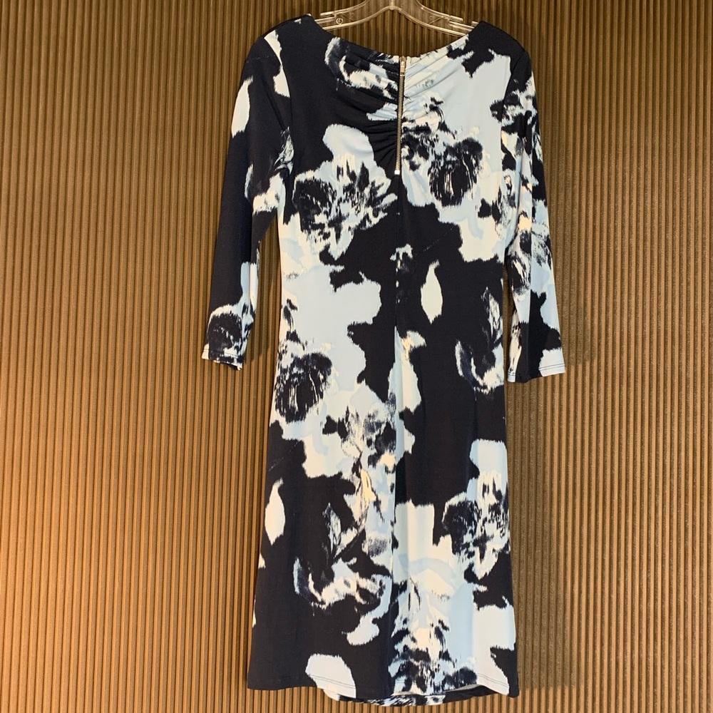 Excellent INC Navy & sky blue abstract print dress - Picture 2 of 5